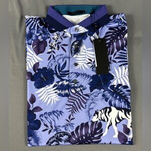 Greyson Golf Shirt Polo Floral Wolf Jungle Print Large Purple Polyester